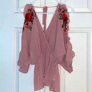 Pink floral see through blouse